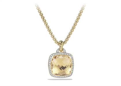 Gold Plated CZ Studded Cushion Cut Champagne Pendant